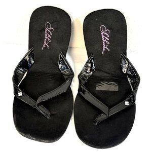 Sidekicks Foldable Travel Flip Flops Sandals Black Patent Rhinestone Women's XL